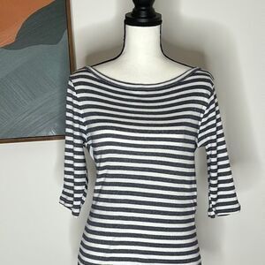 Michael stars, blue and white boat neck top, size M\L